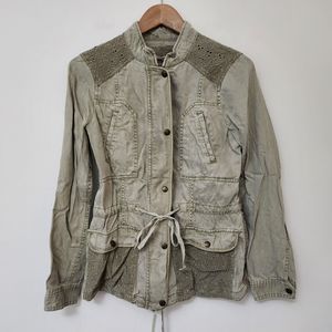 MAX JEANS Women's Light Green Full Zip/Snap Jacket Drawstring Crochet Size S